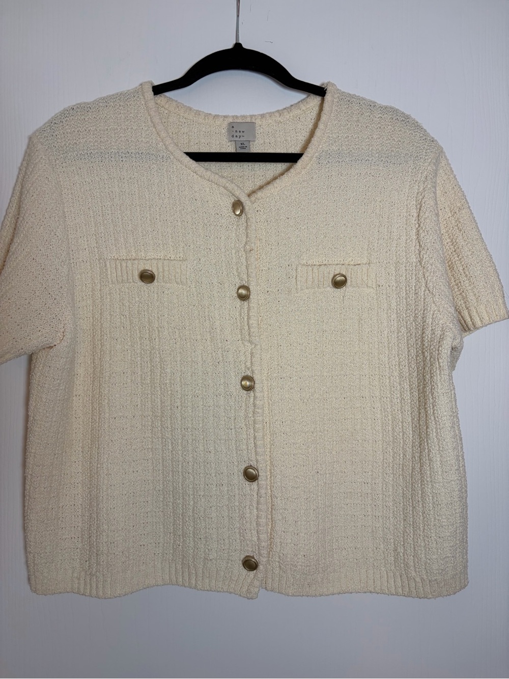 a new day Cream Short-Sleeve Button Front Cardigan